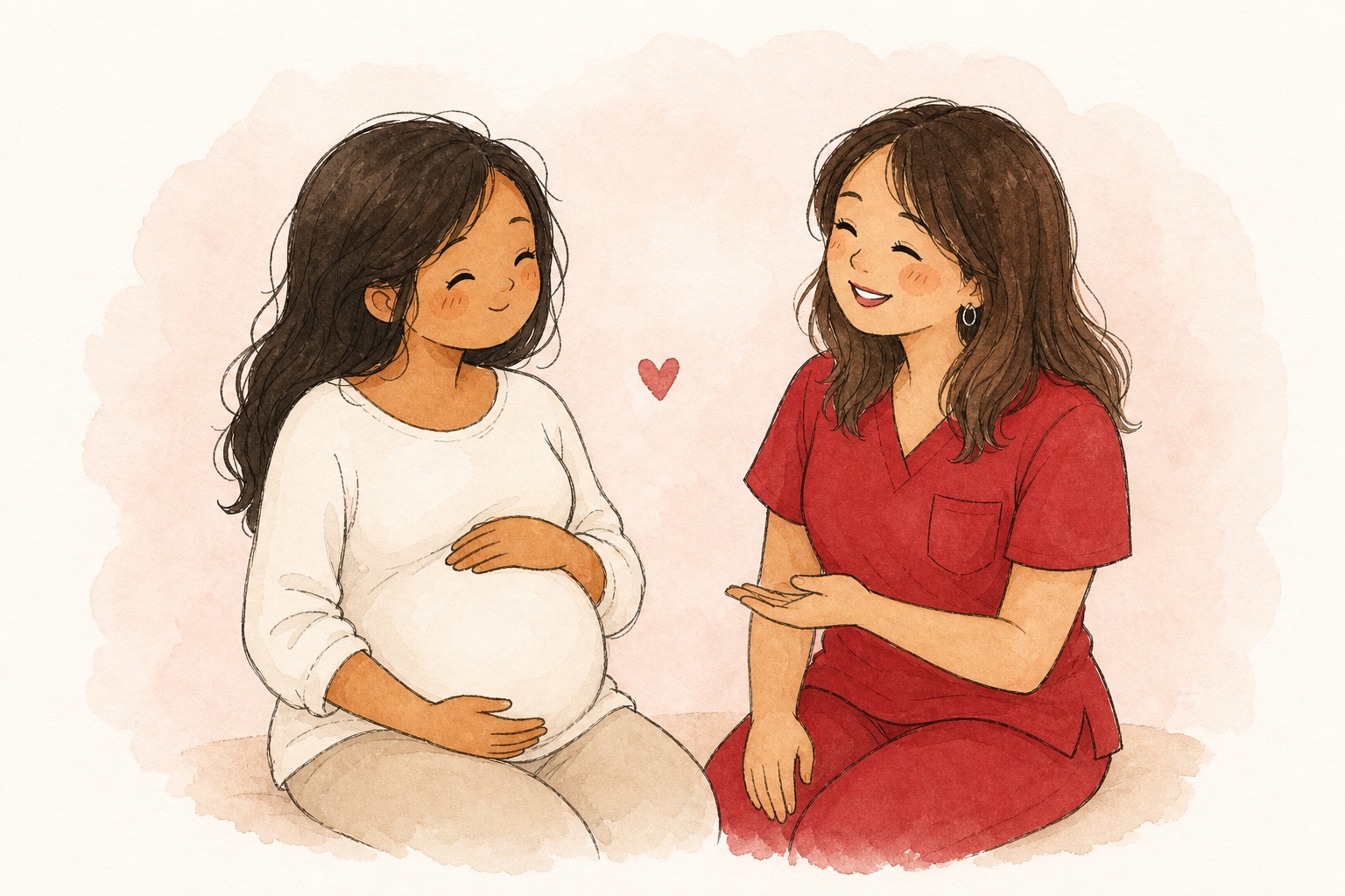 Ilustración de Scarlet acompañando a una paciente durante el embarazo
