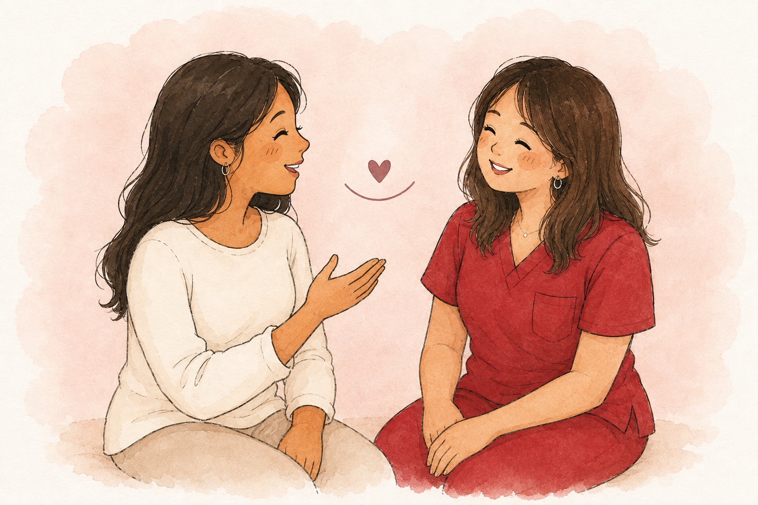 Ilustración de Scarlet orientando a una paciente sobre salud sexual y reproductiva